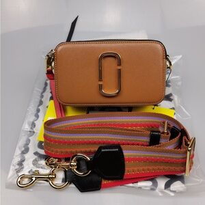 Marc Jacobs Tan Crossbody Bag with Multicolor Strap